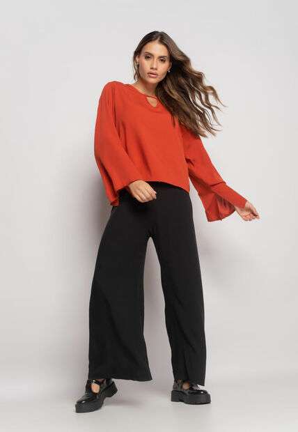 Blusa Manga Longa Flare Viscolinho Telha Salvatore