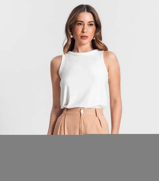 Regata Feminina Com Decote Trabalhado Rovitex Bege