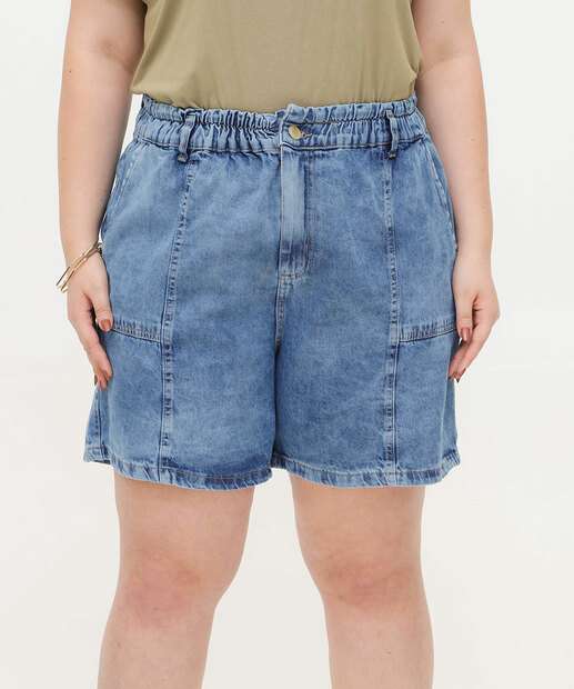 Short Plus Size Feminino Bolsos Ecxo Jeans