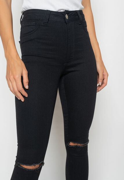 Calça Skinny Com Rasgo No Joelho Preto Salvatore Fashion
