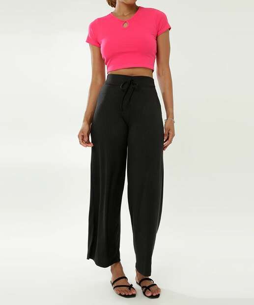 Blusa Cropped Feminina Vazada Manga Curta Marisa