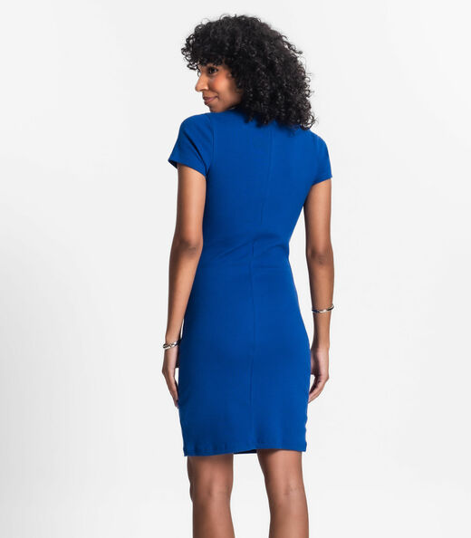 Vestido Acinturado Em Ribana Canelada Rovitex Azul