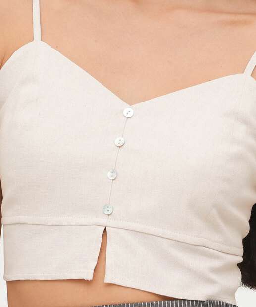 Blusa Cropped Feminina Linho Alças Finas Marisa 