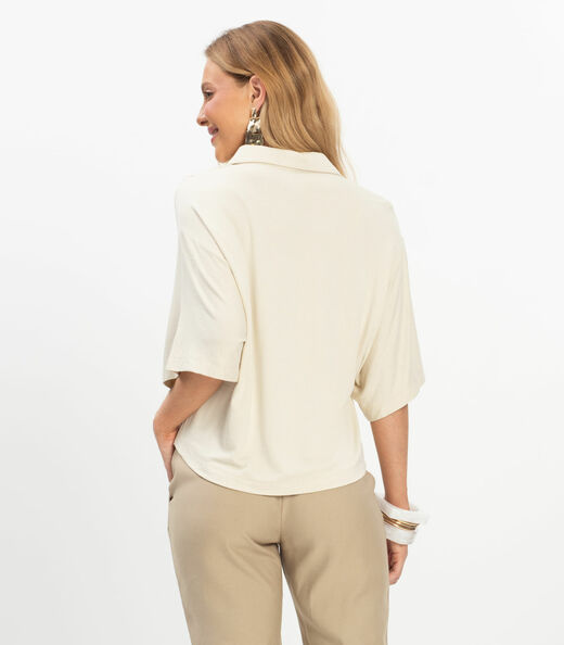 Camisa Oversized Visco Maquinetada Rovitex Bege