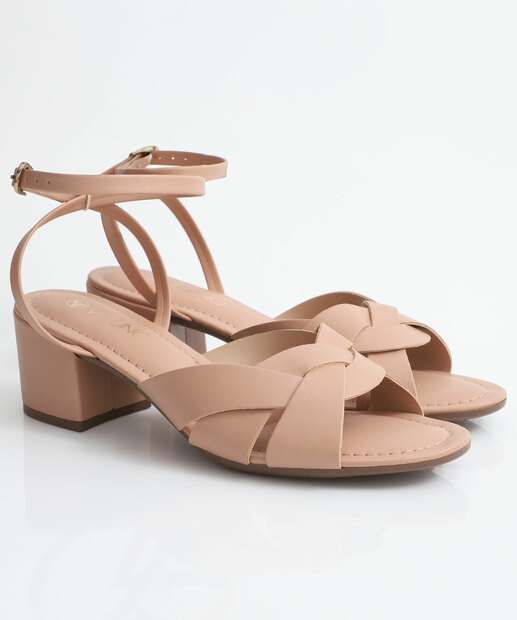 Sandália Feminina Salto Grosso Via Uno Bege