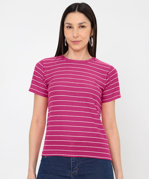 Blusa Feminina Listrada Manga Curta Marisa Rosa