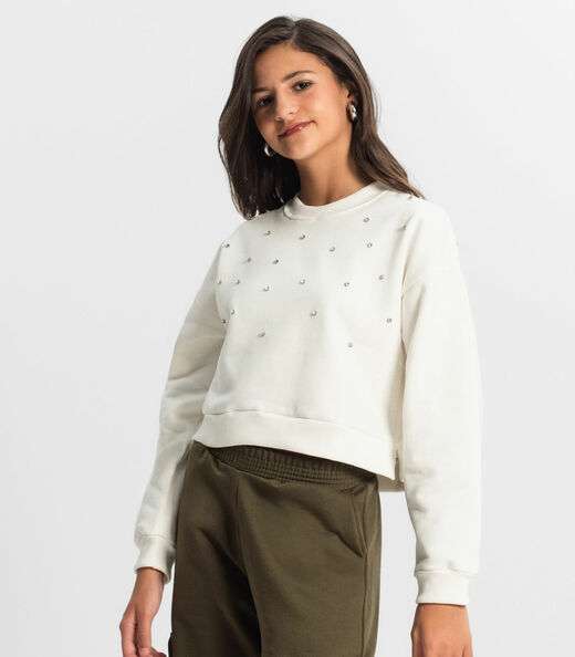 Blusão Juvenil Feminino Em Moletom Minty Bege