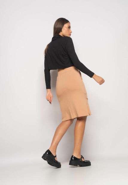 Saia Midi Com Recortes Malha Comfort Bege Salvatore Fashion
