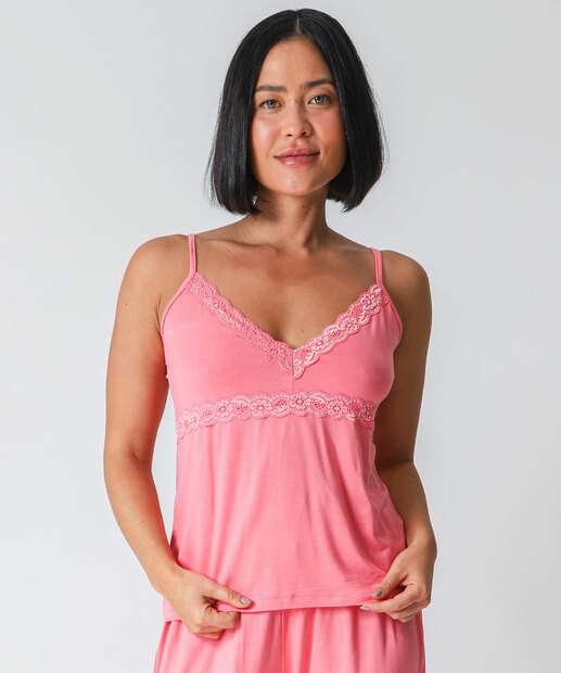 Pijama Feminino Capri Recorte Renda Marisa Rosa