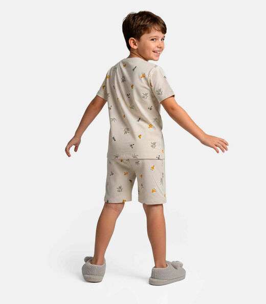 Pijama Infantil Camiseta e Bermuda Select Bege