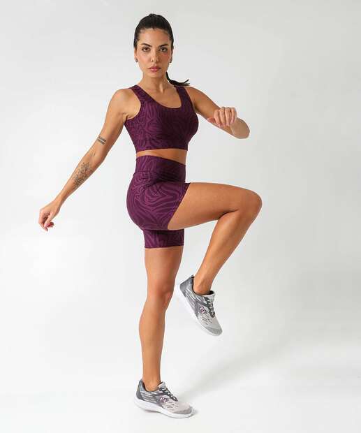 Top Fitness Vazado Animal Print Marisa Roxo