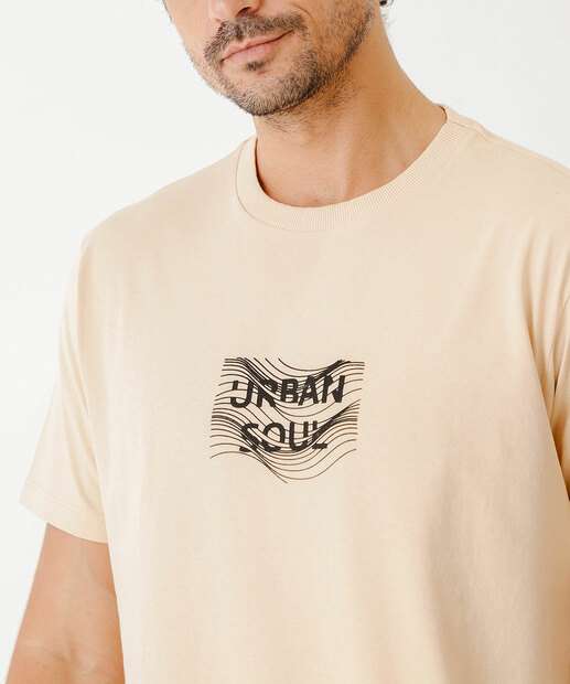 Camiseta Masculina Estampa Frontal Marisa Bege