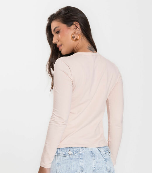 Blusa Manga Longa Básica Select Bege
