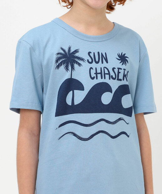 Camiseta Juvenil Estampa Ondas Marisa Tam 10 a 16 Azul