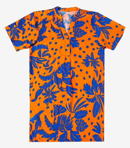 Vestido Curto Estampado Com Peitilho Infinita Cor Laranja