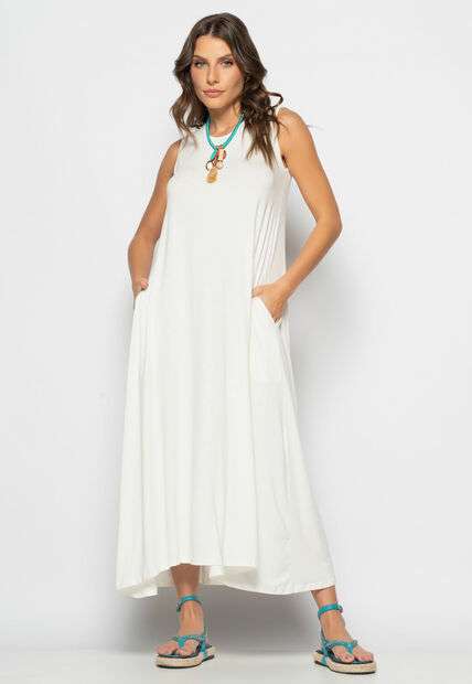 Vestido Longo Regata Com Bolsos Marfim Salvatore