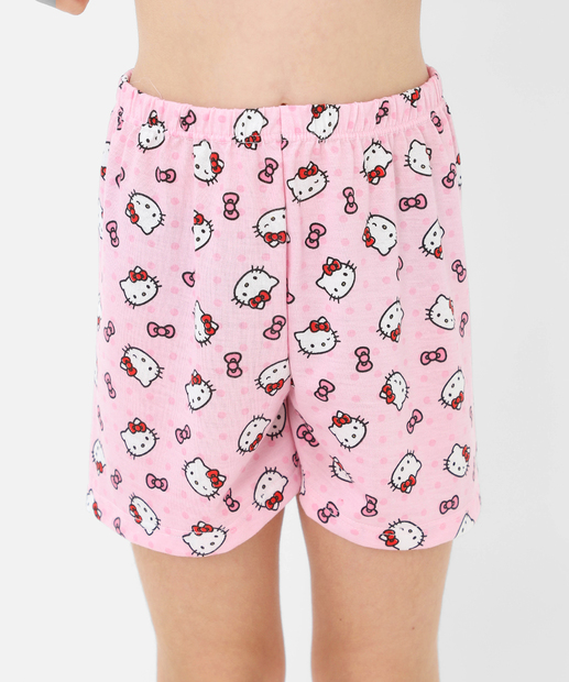 Pijama Infantil Hello Kitty Tam 4 a 12 Rosa