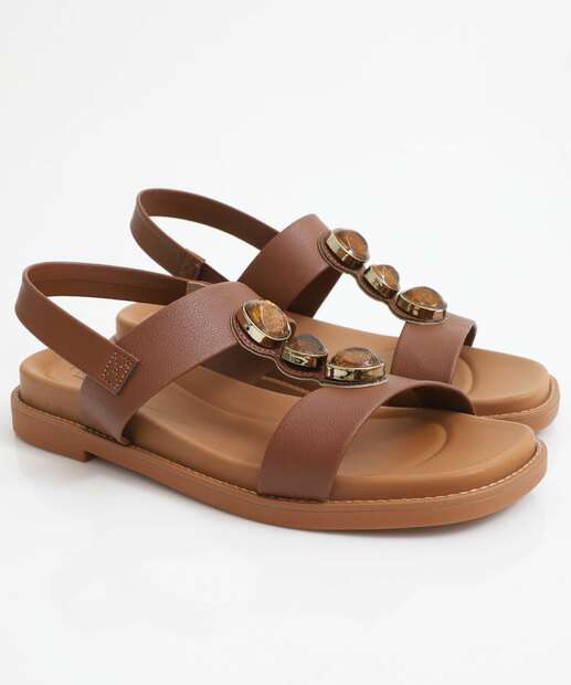 Sandália Feminina Rasteira Pedras Modare Marrom