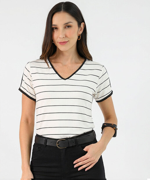 Image_Blusa Feminina Viscolycra Listrada Manga Curta Vazada Marisa