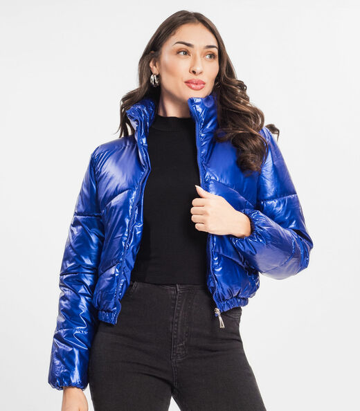 Jaqueta Puffer Feminina Metalizada Select Azul