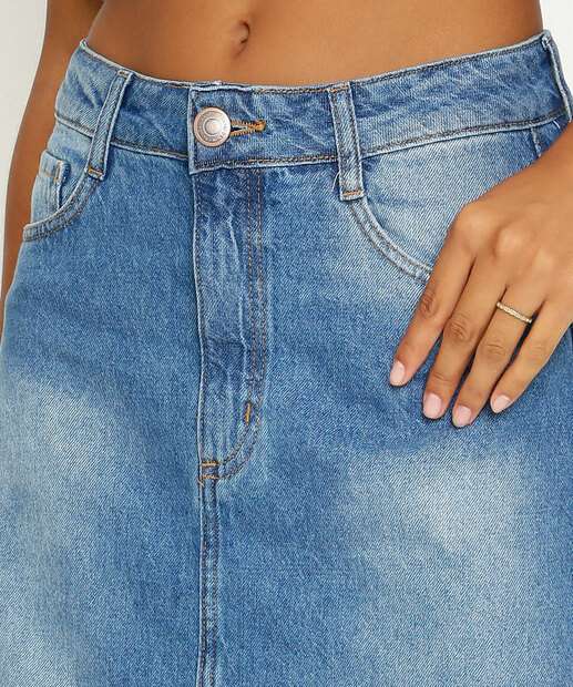 Saia Jeans Longa Feminina Bolsos Fenda Marisa