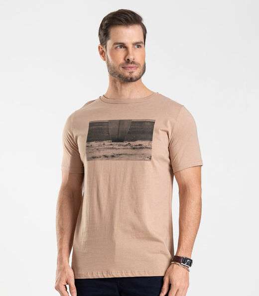Camiseta Masculina Meia Malha Diametro Marrom