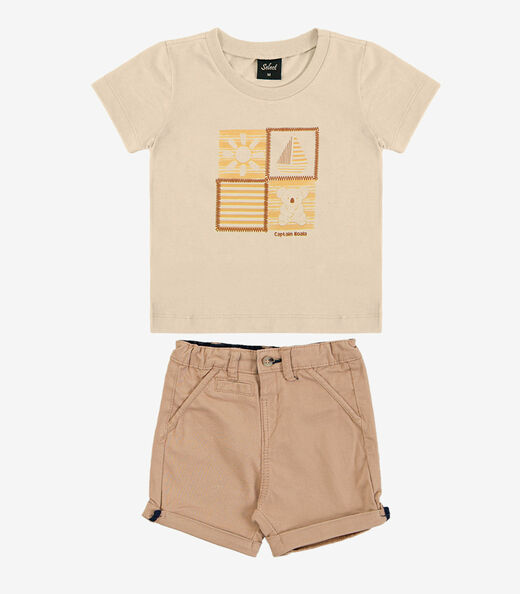 Image_Conjunto Infantil Camiseta Com Bermuda Trick Nick Bege