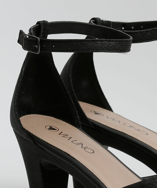 Sandália Meia Pata Feminina Salto Grosso Brilho Via Uno 