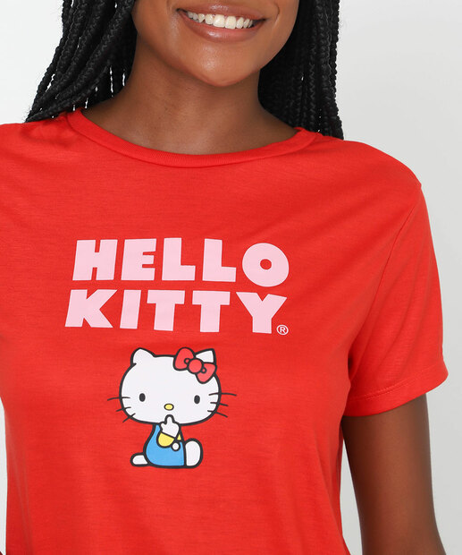 Pijama Feminino Hello Kitty Manga curta Sanrio Vermelho
