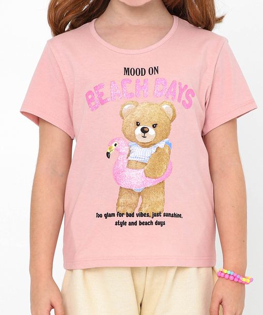 Conjunto Infantil Estampa Urso Marisa Tam 4 a 10 Rosa