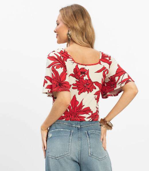Blusa Cropped Feminina Visco Maquinetada Rovitex Vermelho