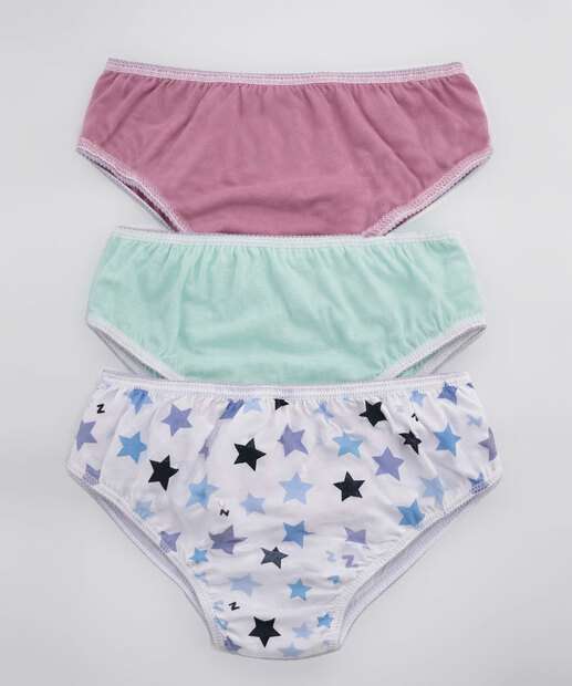 Kit 3 Calcinhas Infantil Estrelas Marisa Tam 2 a 12 Rosa