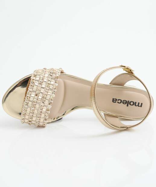 Sandália Feminina Salto Grosso Metalizada Moleca Dourada