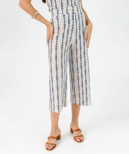 Calça Feminina Pantacourt Estampado Marisa Off White