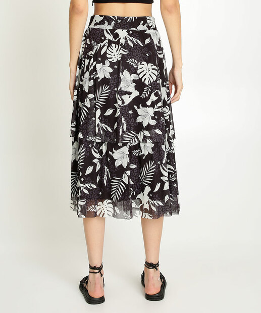 Saia Midi Feminina Tule Estampada Marisa