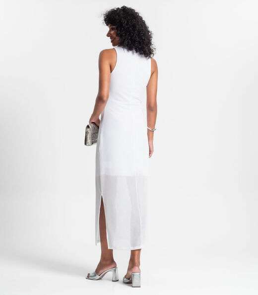 Vestido Longo Com Fenda Rovitex Branco