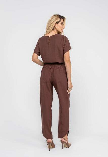 Blusa Alfaiataria Básica Manga Curta Marrom Salvatore