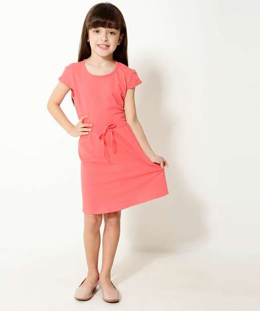 Vestido Infantil Manga Curta Textura Marisa Tam 4 a 10