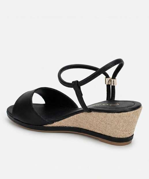 Sandália Anabela Feminina Tiras Preto