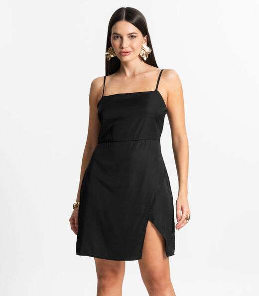 Vestido Feminino Curto Alcinha Com Fenda Style Box Preto