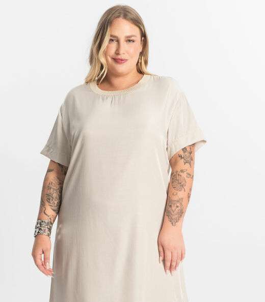 Vestido Super Midi Plus Size Secret Glam Bege