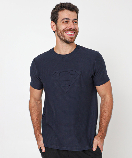 Image_Camiseta Masculina Super Homem Alto Relevo Warner Bros Azul