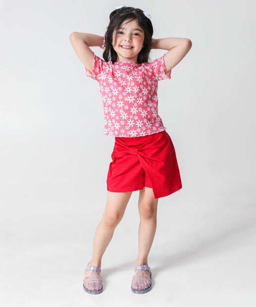 Blusa Infantil Canelada Flores Marisa Tam 4 a 10 Rosa