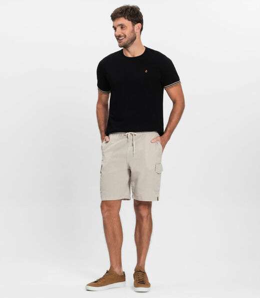 Bermuda Masculina Sarja Cargo Com Elástico Shift Bege