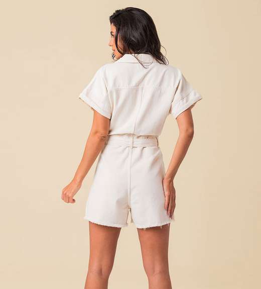 Macaquinho Sarja Com Bolsos Feminino Disparate