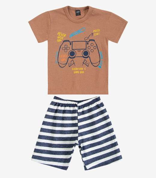 Conjunto Infantil Curto Verão Menino Select Marrom