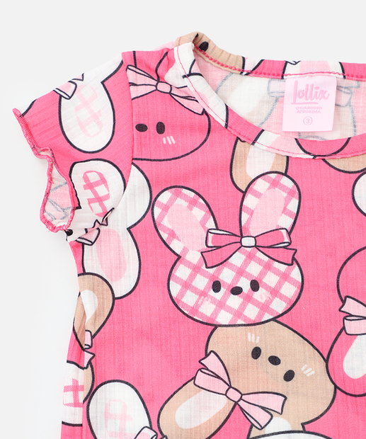 Conjunto Infantil Estampa Coelhos Tam 1 a 3 Rosa