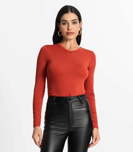 Image_Blusa Manga Longa Decote V Básica Select Laranja