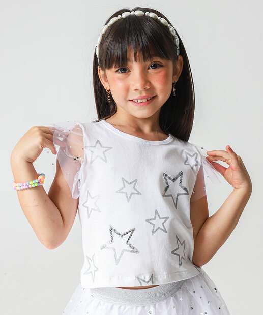 Conjunto Infantil Tule Estrelas Marisa Tam 4 a 10 Prata