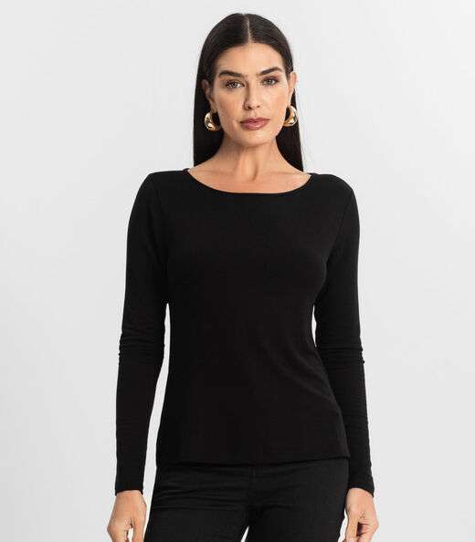 Blusa Feminina Manga Longa Gola Alta Rovitex Preto